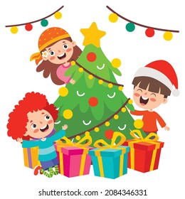 Children Celebrating New Year And Christmas