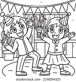 Children Celebrating New Year Coloring Page