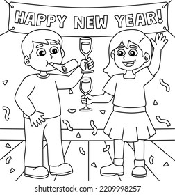 Children Celebrating New Year Coloring Page