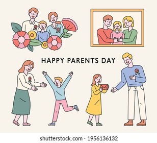 Children celebrating Parents Day. flat design style minimal vector illustration.