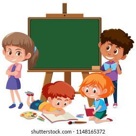 Children and chalkboard template illustration