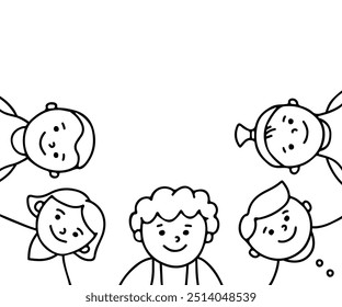 Children character, doodle hand drawn line set. Group small people, kindergarten, preschool. Vector illustration