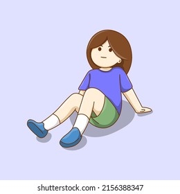 Children Character Sit Down Looking Up at The Sky. Children Illustration