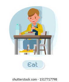 Children character vector design. Presentation in various action with emotions and eat.