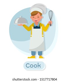 Children character vector design. Presentation in various action with emotions and cook.