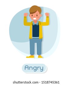 Children character vector design. Presentation in various action with emotions and angry.