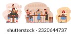 Children Characters Engaged In The Art Of Pottery-making, Exploring Their Creativity, Shaping Clay With Their Hands, And Learning Craft Of Molding And Sculpting Ceramic Pieces. Vector Illustration