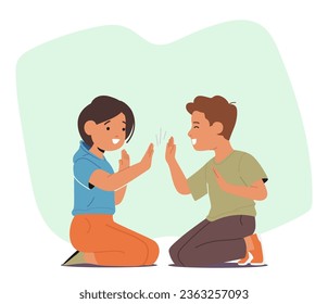 Children Characters Gleefully Engage In A Playful Game Of Patty-cake, Clapping Hands Rhythmically And Exchanging Joyful Smiles, Fostering Bonds And Laughter. Cartoon People Vector Illustration