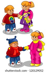 Children of the characters in the summer and winter clothes