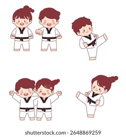 crianças, personagens, taekwondo, tradição, treinamento, esportes, pontapé, crianças, após a escola, atividades, selos, poses, pumas

