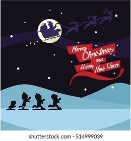children chasing santa on christmas eve