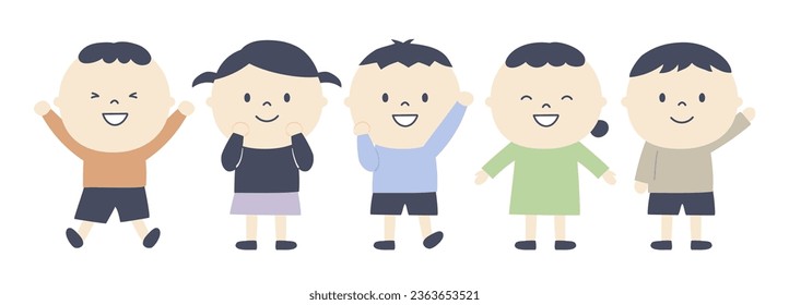 Niños a animar, apoyar, apoyar, apoyar, positivo, caricatura