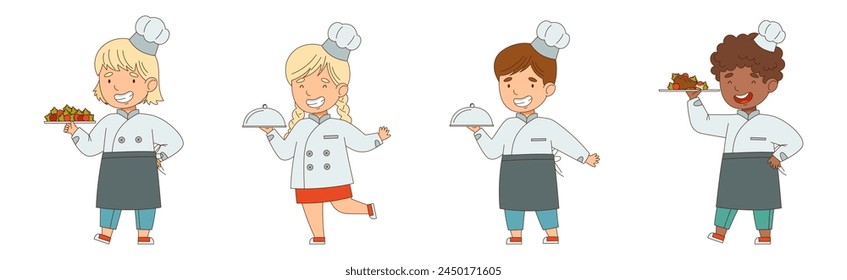 Children Chef Cooking and Meal Preparing Vector Set