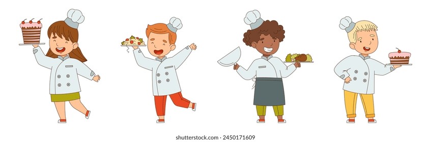 Children Chef Cooking and Meal Preparing Vector Set