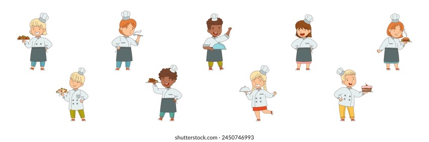 Children Chef Cooking and Meal Preparing Vector Set