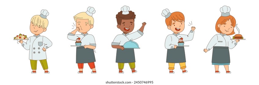 Children Chef Cooking and Meal Preparing Vector Set