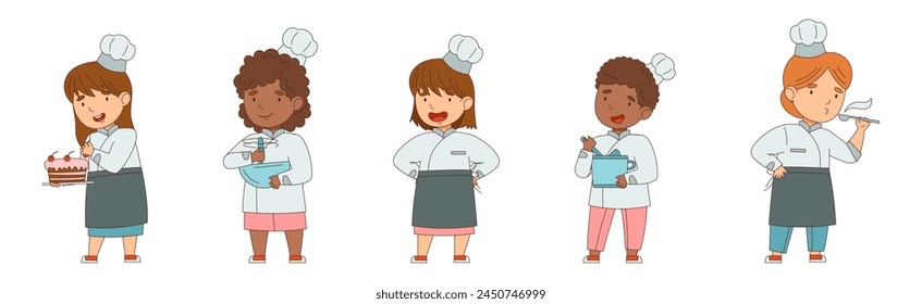 Children Chef Cooking and Meal Preparing Vector Set