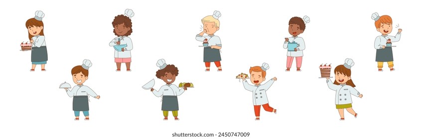 Children Chef Cooking and Meal Preparing Vector Set