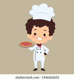 children chef cooks. Cartoon mascots character in dynamic poses. People boy and girl chef in white hat, vector illustration - Vector