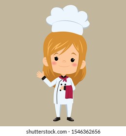 children chef cooks. Cartoon mascots character in dynamic poses. People boy and girl chef in white hat, vector illustration - Vector