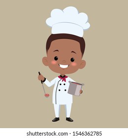 children chef cooks. Cartoon mascots character in dynamic poses. People boy and girl chef in white hat, vector illustration - Vector
