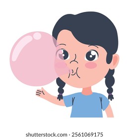 children chewing gum cartoon isolated