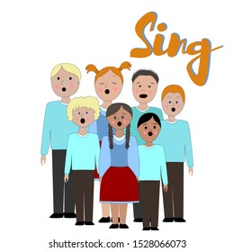 Children choir. Lesson of choral singing in children. Children sing all together.