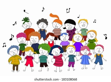children choir singing vector illustration