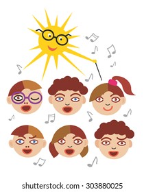 Children Choir 
Six children choir singing and the sun as a choirmaster. Vector available.

