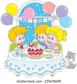 Children with a Christmas cake