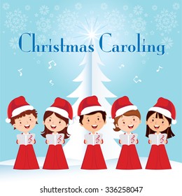 Children Christmas Caroling. Children Choir Singing. 