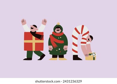 Children in Christmas Costumes Vector Illustration