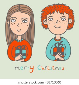 Niños con regalos de navidad
