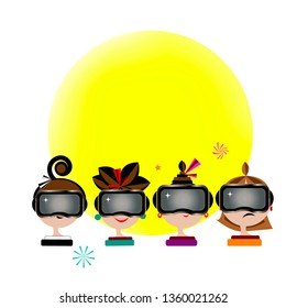 children in the cinema. virtual reality glasses. the sun.
