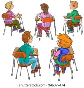 Children in classroom. School activities. Back to School isolated objects on white background. Great illustration for a school books and more. VECTOR.