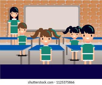 Children in classroom with school background 