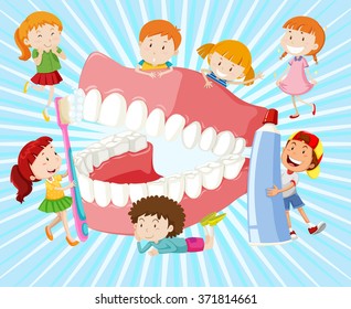 Children with clean teeth illustration