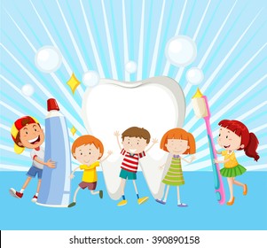 Children and clean tooth illustration