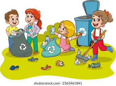 children cleaning the environment from garbage