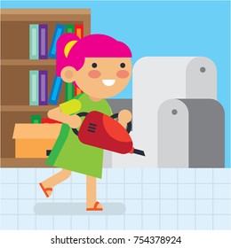 Children cleaning the house. Children doing house-core activities. Stay clean and healthy - education poster for children series.