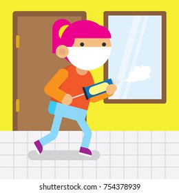 Children cleaning the house. Children doing house-core activities. Stay clean and healthy - education poster for children series.