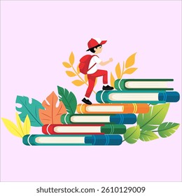 Children Climbing Knowledge Steps with Books