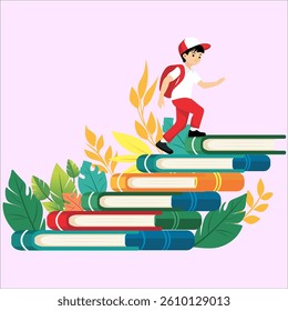 Children Climbing Knowledge Steps with Books