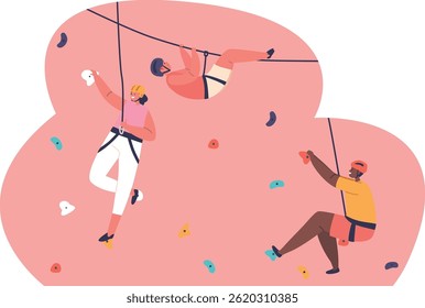 Crianças escalando pedra parede vetor ilustração