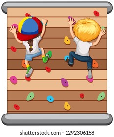 Children climbing the wall  illustration