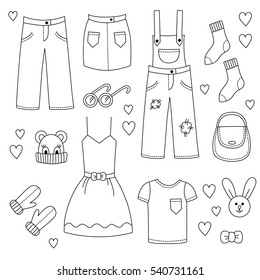 Children Clothes Accessories Doodles Hand Drawn Stock Vector (Royalty ...