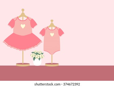 Children clothes for little girl and boy on pink background ,Vector illustrations