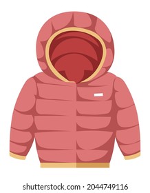Children clothes for winter season and cold weather. Isolated parka for kids, unisex model for boys and girls. Outerwear clothing, puffer comfortable and cozy for outside. Vector in flat style