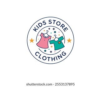 Children Clothing Kids Store Baby Clothes Garment Shop Circle Emblem Vector Logo Design Illustration