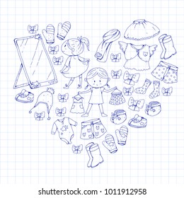Children clothing Kindergarten boys and girls with clothes New clothing collection Dresses, trousers, shoes, hats, caps, gloves, scarf. Princess dresses